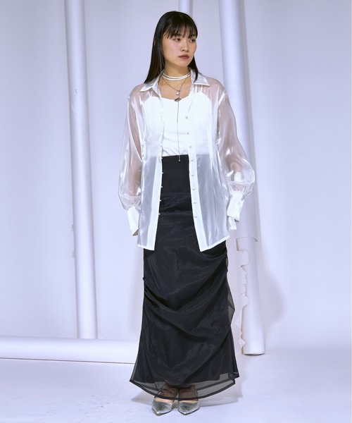 ARTISTRY セット Ezick ブラウス シャツ Waist tuck design 光沢シアーシャツ