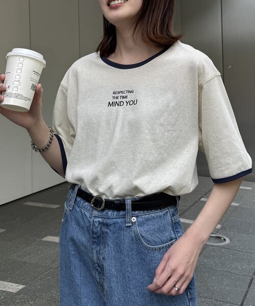 tシャツ シアー リンガーロゴTシャツ レディース FREAK'S STORE tシャツ シアー リンガーロゴTシャツ レディース