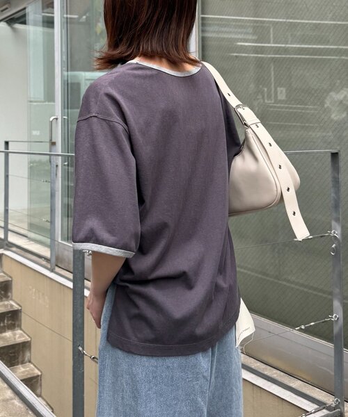 tシャツ シアー リンガーロゴTシャツ レディース CIAOPANIC TYPY tシャツ シアースラブロゴ刺繍リンガーTee