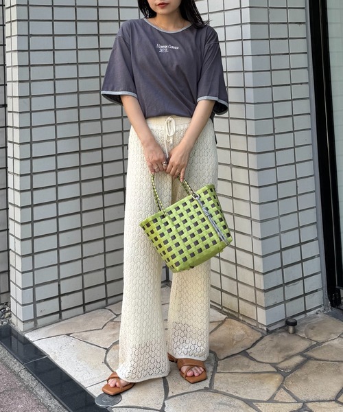 tシャツ シアー リンガーロゴTシャツ レディース CIAOPANIC TYPY tシャツ シアースラブロゴ刺繍リンガーTee