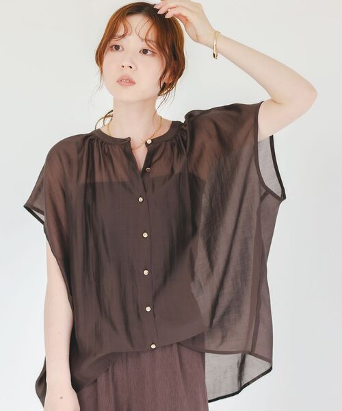 ブラウス シャツ 「手洗い可能」シアー バンブー ギャザー ブラウス レディース le.coeur blanc ブラウス シャツ 「手洗い可能」シアーギャザー