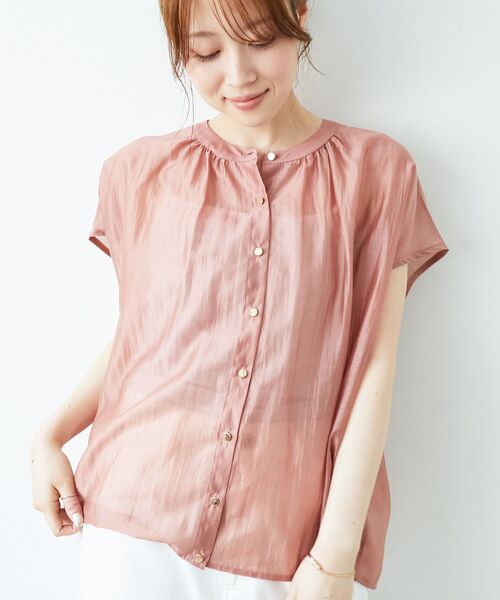 ブラウス シャツ 「手洗い可能」シアーギャザーフレンチ2wayブラウス レディース le.coeur blanc ブラウス シャツ 「手洗い可能」シアーギャザー