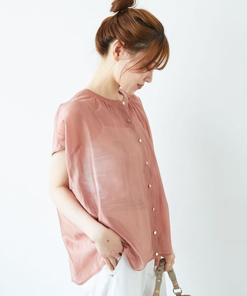 ブラウス シャツ 「手洗い可能」シアー バンブー ギャザー ブラウス レディース le.coeur blanc ブラウス シャツ 「手洗い可能」シアーギャザー
