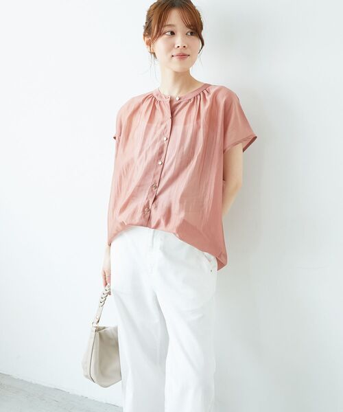 ブラウス シャツ 「手洗い可能」シアーギャザーフレンチ2wayブラウス レディース le.coeur blanc ブラウス シャツ 「手洗い可能」シアーギャザー