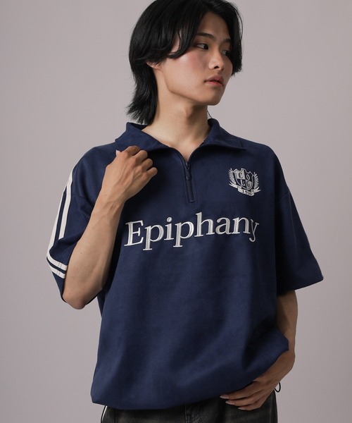 tシャツ 「85」カットスウェード サイドライン 刺繍ロゴ ハーフジップ