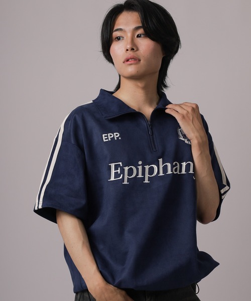 tシャツ 「85」カットスウェード サイドライン 刺繍ロゴ ハーフジップ