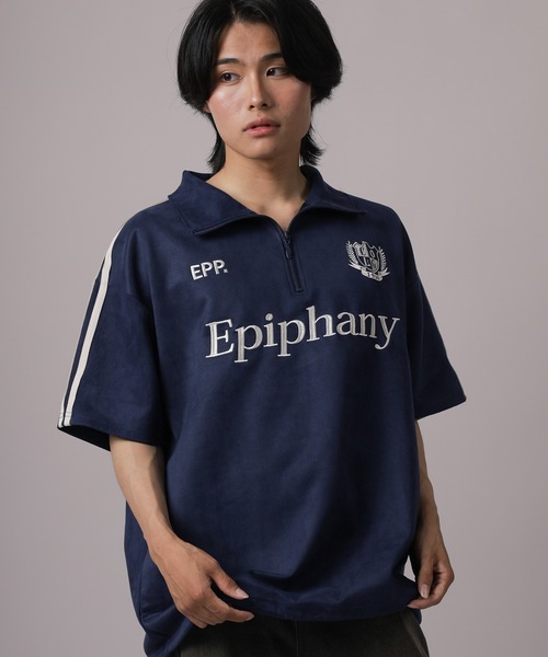 tシャツ 「85」カットスウェード サイドライン 刺繍ロゴ ハーフジップ
