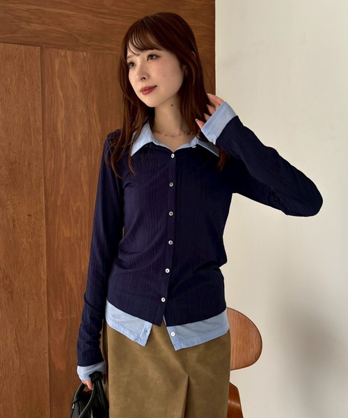 tシャツ レイヤードポロカットソー レディース