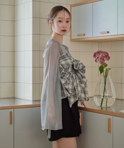 mideal オンブレチェックダブルリボンビスチェ ombre check double ribbon bustier / オンブレチェックダブル