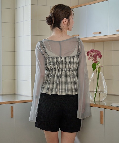 キャミソール ombre check double ribbon  bustier / オンブレチェックダブルリボンビスチェ mideal キャミソール ombre check double ribbon bustier