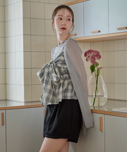 mideal オンブレチェックダブルリボンビスチェ ombre check double ribbon bustier / オンブレチェックダブル