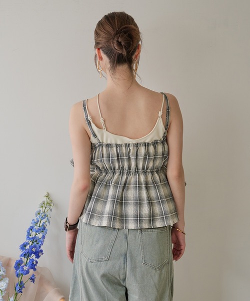 キャミソール ombre check double ribbon  bustier / オンブレチェックダブルリボンビスチェ mideal キャミソール ombre check double ribbon bustier