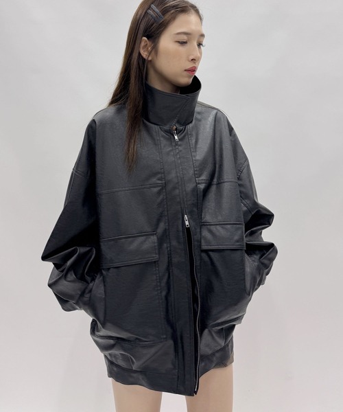 Heather ブルゾン アウター フェイクレザーBIGブルゾン2 588035