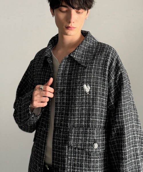 Classical Origin シャツ 裾フリンジ ツイード素材 ショート丈 シャツ