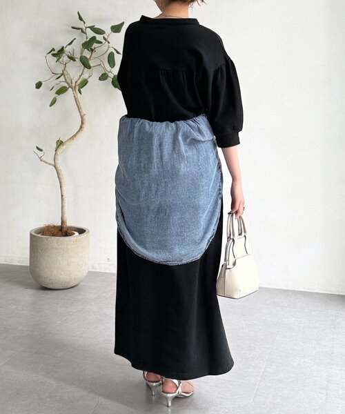 【チャチャさん】mal. コクーンワンピース　カーキ STITCH TUCK COCOON OP / ステッチタックコクーンワンピース