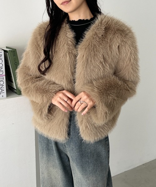 CLEA ジャケット ノーカラージャケット ノーカラーショート丈フェイク