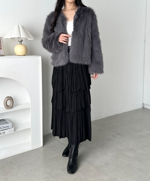 CLEA ジャケット ノーカラージャケット ノーカラーショート丈フェイク