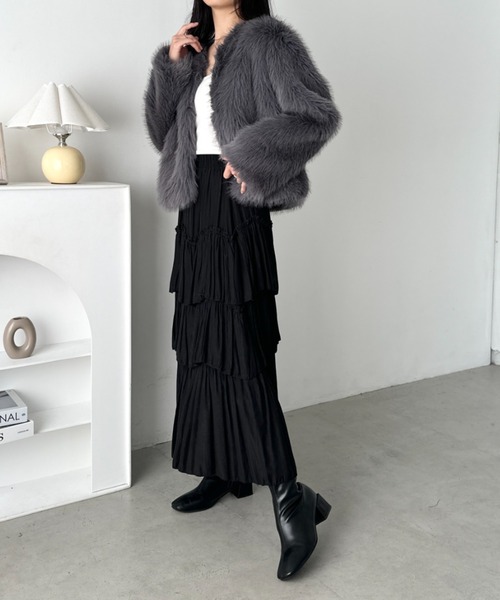 CLEA ジャケット ノーカラージャケット ノーカラーショート丈フェイク