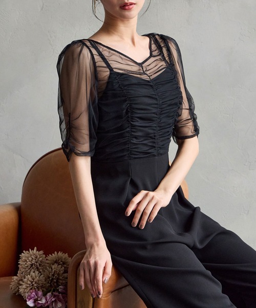 AIMER（エメ） パンツドレス ギャザーチュールオールインワンパンツ