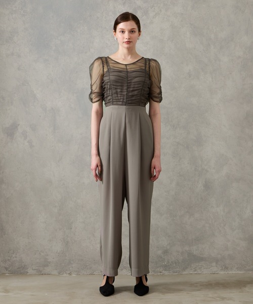 【新品未使用】AIMER ギャザーチュールパンツドレス モーブ AIMER（エメ） パンツドレス ギャザーチュールオールインワンパンツ