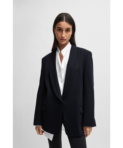HUGO BOSS テーラードダブルジャケット BOSS - ダブルブレスト タキシードジャケット シルク - ブラック