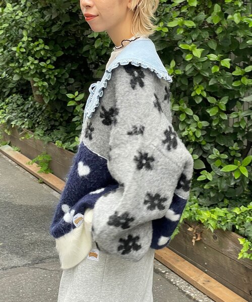 【専用】美品★eLLa／ジャガードドッキングカーディガン（ブラック） 美品 ella_selectshop ジャガード ドッキングカーディガン ポンチ
