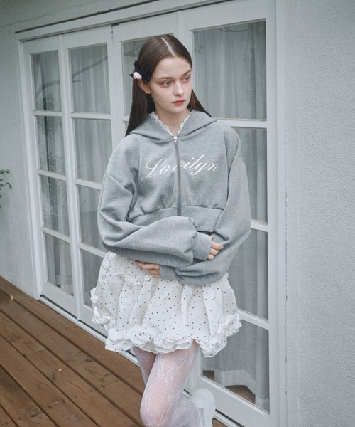 Lovilyn ジップアップパーカー ショート ホワイト レディース