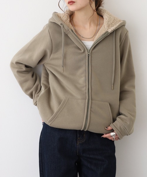 atONE(アットワン) パーカー 裏ボアジップアップパーカー レディース atONE(アットワン) パーカー 裏ボアジップアップパーカー レディース