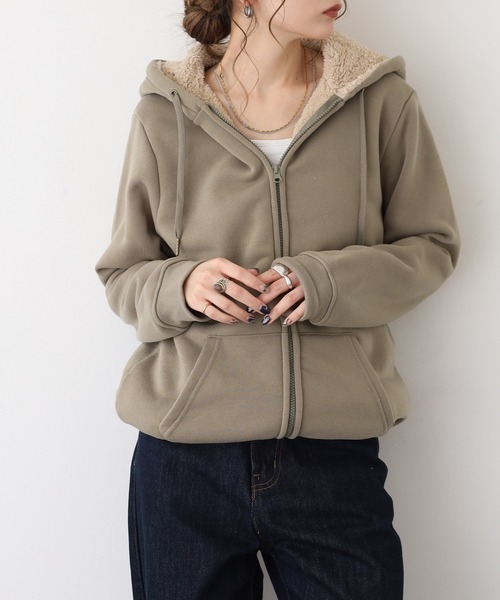 atONE（アットワン） パーカー 裏ボアジップアップパーカー レディース