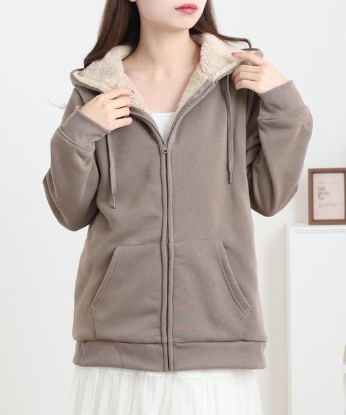 atONE（アットワン） パーカー 裏ボアジップアップパーカー レディース