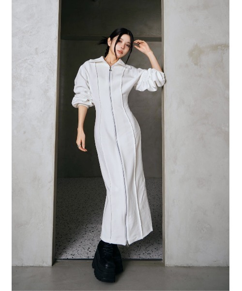 古布　運針刺し子入り　2ウェイ　パッチワーク　長袖　ワンピース Darich（ダーリッチ） 長袖ワンピース FREE ミント レディース