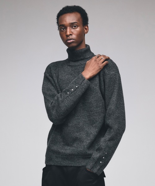 Adoon plain セーター ニット Studded Design Turtleneck Knit