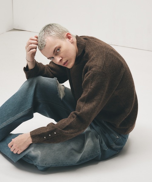 Adoon plain セーター ニット Studded Design Turtleneck Knit