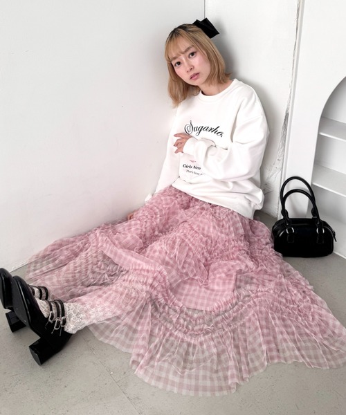 Loueme スカート ギンガムチェックフリルチュールスカート : ZOZOTOWN