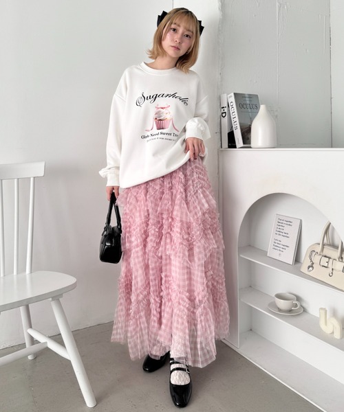 Loueme スカート ギンガムチェックフリルチュールスカート : ZOZOTOWN