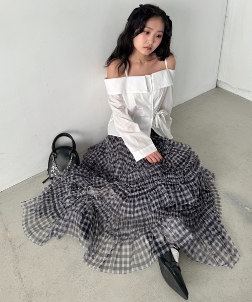 Loueme スカート ギンガムチェックフリルチュールスカート : ZOZOTOWN