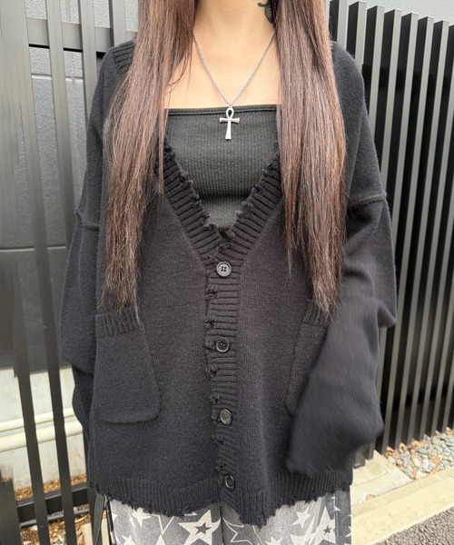 カーディガン ダメージビッグカーディガン レディース メンズ