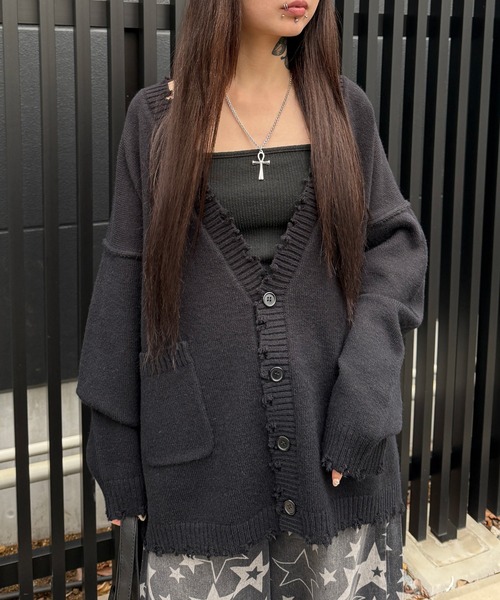 カーディガン ダメージビッグカーディガン レディース メンズ