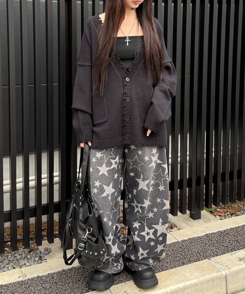 カーディガン ダメージビッグカーディガン レディース メンズ