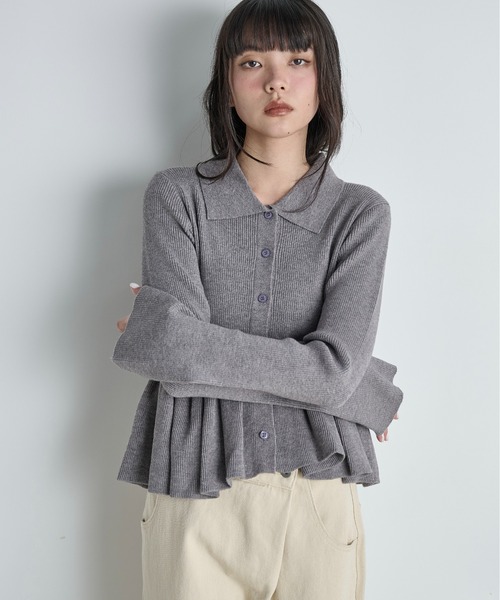 mプルミエ　2024AW ペプラムリブニットカーディガン　グレー mプルミエ 2024AW ペプラムリブニットカーディガン グレー 楽天市場