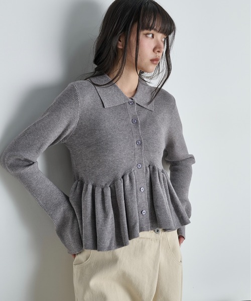 THE Yon カーディガン ペプラムリブニットポロカーディガン レディース