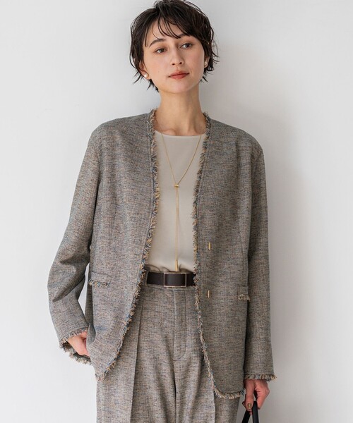 コート アウター リネンライクブッチャー フリンジノーカラー 