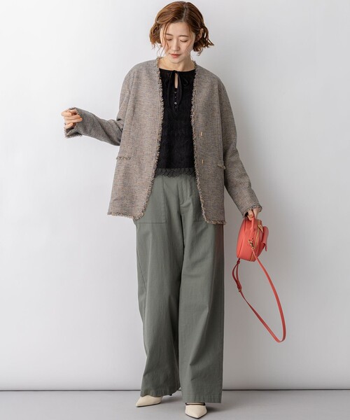 コート アウター リネンライクブッチャー フリンジノーカラー