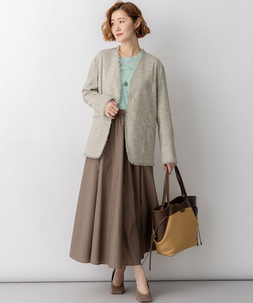 コート アウター リネンライクブッチャー フリンジノーカラー