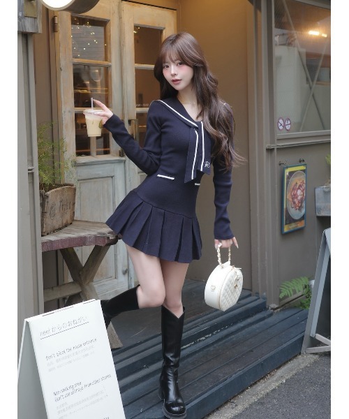 ダーリッチ　セーラーカラープリーツミニワンピース　F ミニワンピース セーラーカラープリーツミニワンピース – Darich