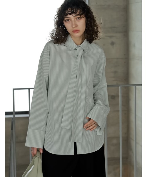 ♡新品未使用♡ウエストリブシャツブラウス Re:EDIT（リエディ） ブラウス シャツ 「2026S/S PRE ORDER」ボウタイ