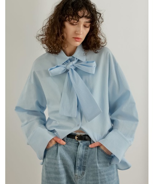♡新品未使用♡ウエストリブシャツブラウス Re:EDIT（リエディ） ブラウス シャツ 「2026S/S PRE ORDER」ボウタイ