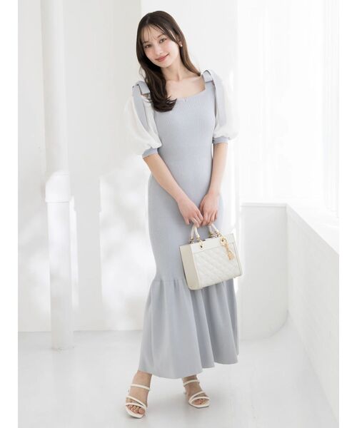 dazzlin（ダズリン） ワンピース 半袖 シフォンスリーブリブニット