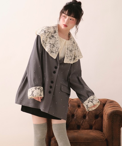 loinnuitニュアンスボタンレースジャケット グレー nuance button lace jacket / ニュアンスボタンレースジャケット