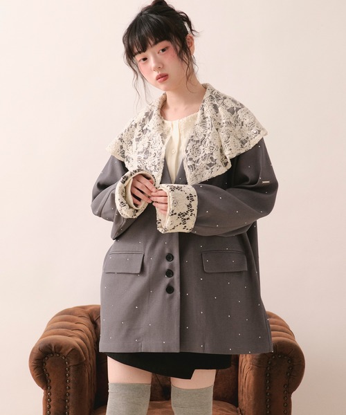 nuance button lace jacket ピンク loin nuit ジャケット テーラードジャケット nuance button lace